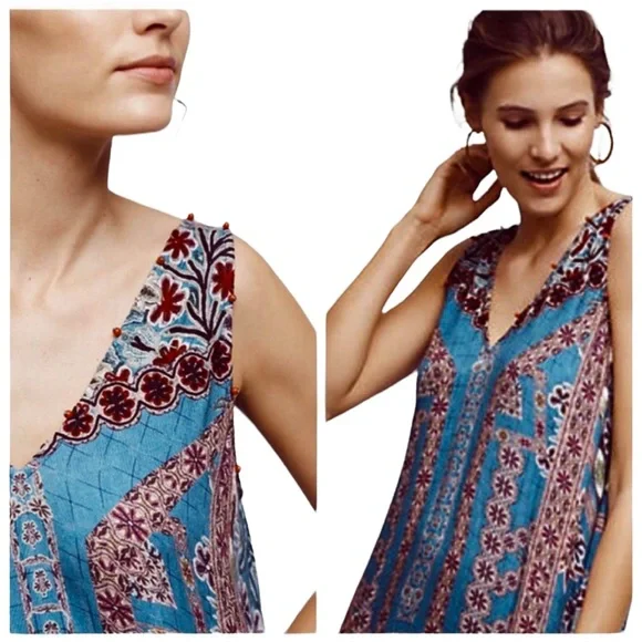 Anthropologie Hemant & Nandita Zarna Maxi Dress Teal S - Picture 3 of 15